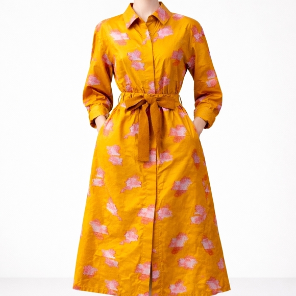 Patou Dresses & Skirts - Patou Gold Satin Jacquard  Embroidered Midi Shirt Dress – NWT Size 4, MSRP $1750